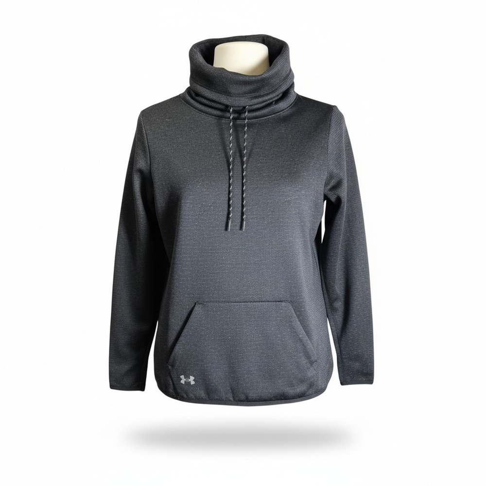 Under Armour ColdGear Pullover Sweatshirt Womens L Black Cowl Neck Fleece Hoodie